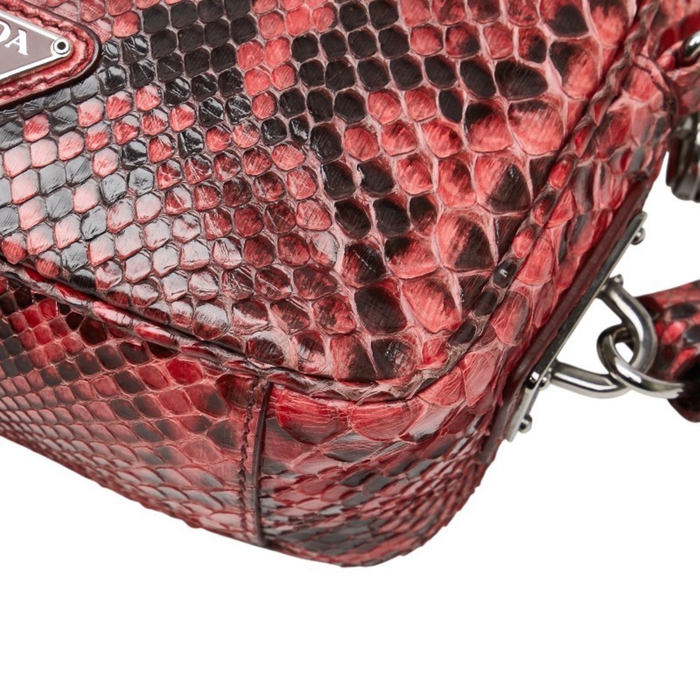 Prada Bag Red Python Black Shoulder Leather Trian… - image 5